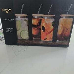 Bombay Nature Sip Glass Set with Bamboo Lids